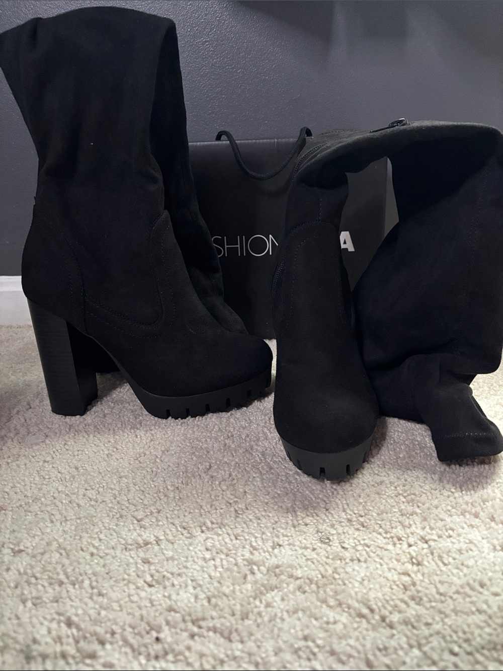 Fashion Nova Black Platform Chunky Heel Boots